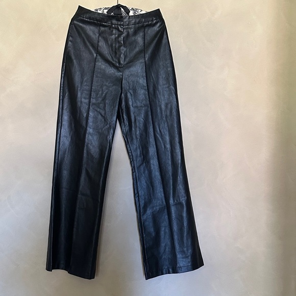 Lioness Sleek Black Pu Leather Wide-Leg Pants size S - Picture 3 of 6